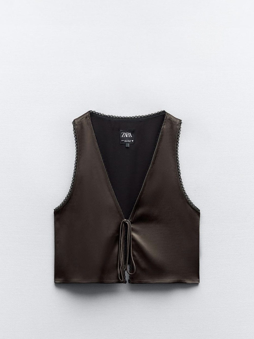 Zara Chocolate Satin Tie-Front Cropped Camisole